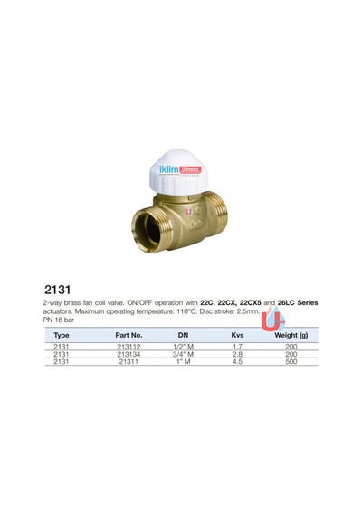 Watts Wt-213134p Pn16, Dn20 İki Yollu Dişli Fan-coil Vana Gövdesi, Kvs 2,8