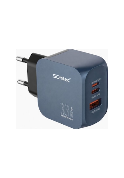Schitec 33w Gan 3 Portlu Hızlı Şarj Adaptörü Usb-c + Usb-a + Lightning 1m Kablolu Set Siyah Q5