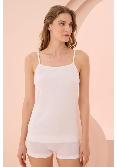 Aria's Closet İp Askılı Beyaz Ribana Atlet Beyaz