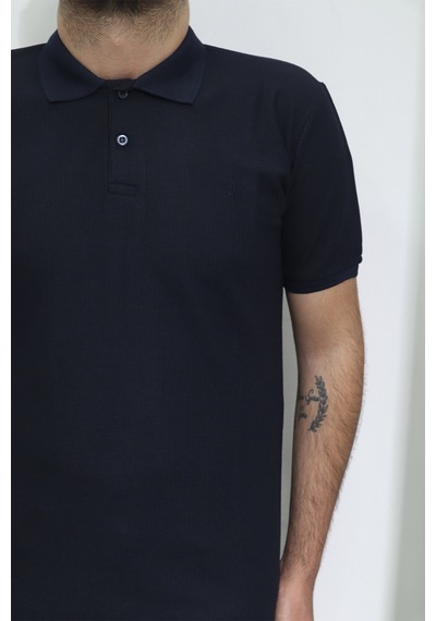Erkek Santa Düz Spor Kesim Dar Kalıp Polo Yaka T-shirt Lacivert