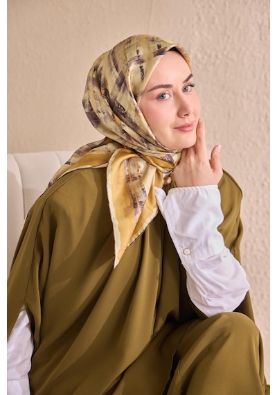 Silk Home Twill İpek Flow Lines Eşarp Butter Yellow 90x90 Çok Renkli