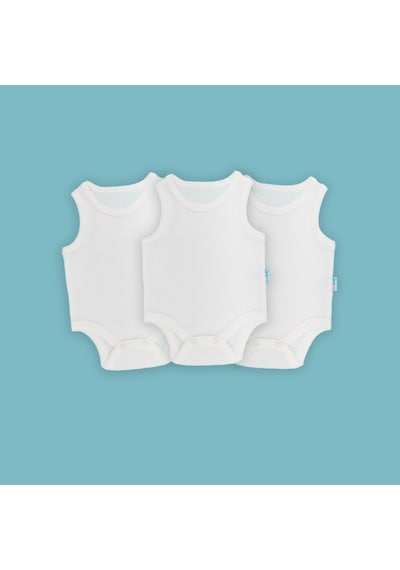 Novibaby 3'lü Bebek Atlet Body Zıbın Çıtçıtlı Ekru 100% Pamuk Ekru