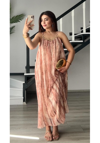 Marka Model Halkalı Batik Elbise Çok Renkli