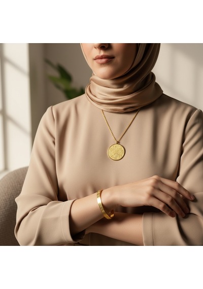 Hat Sanatı Ayetel Kürsi Kolye Ve Ayetel Kürsi Bileklik Seti Gold Çelik Altın