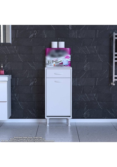 Eliusta Asil 50 Cm Kirli Çamaşır Sepetli Banyo Dolabı 1 Çekmeceli Mutfak Çok Amaçlı Dolap 50x88x32,5 Cm Beyaz
