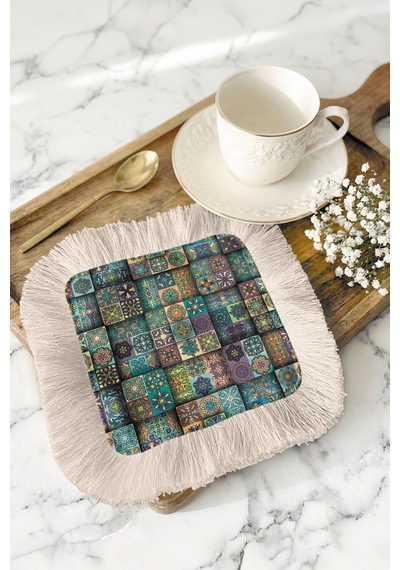 Mozaik Patchwork Püsküllü Sunum Peçetesi - Etnik Sofra Yeşil Mavi Bardak Altlığı Mendil Canlı Sisli Şampanya Mozaik Patchwork Püsküllü Sunum Peçetesi - Etnik Sofra Yeşil Mavi Bardak Altlığı Mendil Canlı Sisli Şampanya