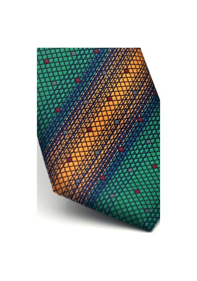 Gaffy Bej Verev Desenli Zümrüt Yeşil Dokuma Kumaş Mendilli Slim Fit Kravat // Sdk-2505-7 Yeşil