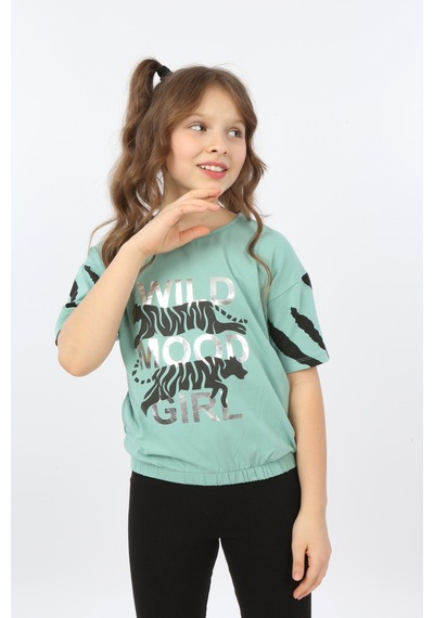 Toontoy Kids Toontoy Kız Çocuk Wild Wood Girl Baskılı Tişört Yeşil