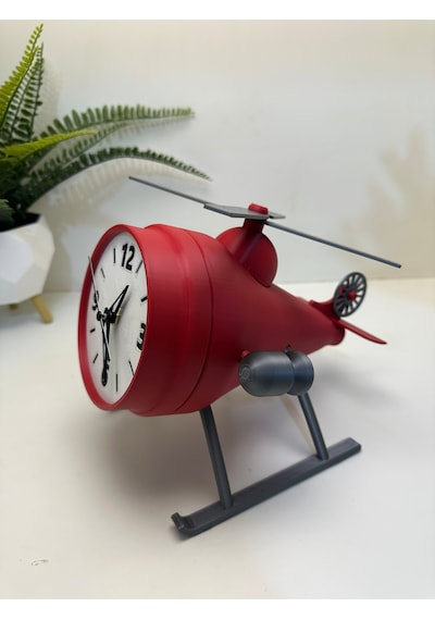 3d Baskı Uçak Tasarımlı Dekoratif Masa Saati Beyaz Kırmızı