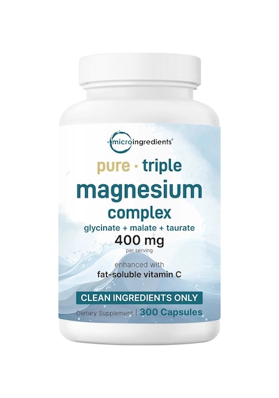 Pure Triple Magnesium Complex Glycine + Malate + Taurate & Vitamin C / 400 Mg 300 Softgels