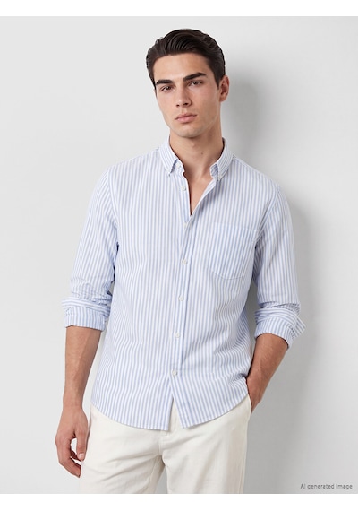 Lcwaıkıkı Classic Beyaz Regular Fit Çizgili Oxford Erkek Gömlek