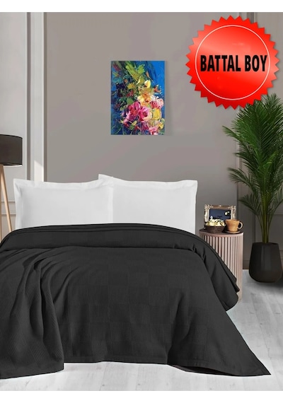Mulberry Waflle Desenli Pike Battaniye %100 Pamuk Kalın İplik Yumuşak Battal Boy 240 x 260 Siyah