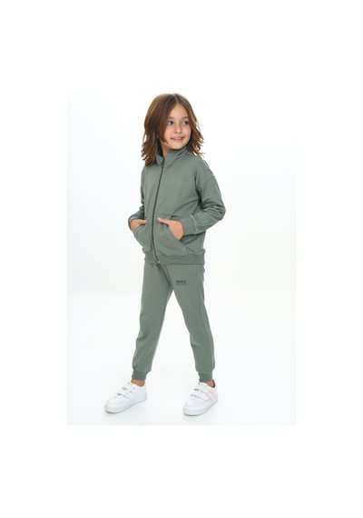 Toontoy Kids Toontoy Kız Çocuk 2'li Takım Dik Yaka Fermuarlı Cepli Sweatshirt & Beli Paçası Ribanalı Jogger Eşofman Altı - 2 İplik Yeşil