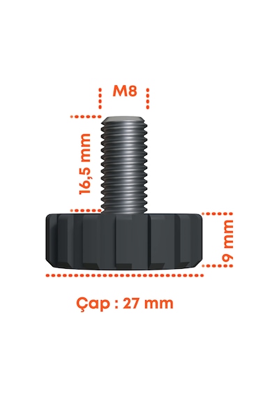 Cateksss M8 Ayar Vidası, Tırtıllı Vida, Bingo Ayak, Pingo Ayak Çap: 27 Mm Vida Uzunluğu 20 Mm Ral7035 - 35 Li Paket Siyah Cateksss M8 Ayar Vidası, Tırtıllı Vida, Bingo Ayak, Pingo Ayak Çap: 27 Mm Vida Uzunluğu 20 Mm Ral7035 - 35 Li Paket Siyah