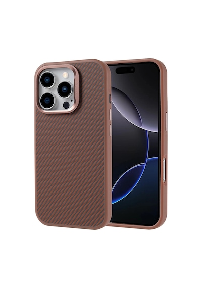 Apple Uyumlu iPhone 16 Pro Kılıf M-safe Şarj Özellikli Karbon Fiber Görünümlü Zore Troy Kapak Desert Titanyum