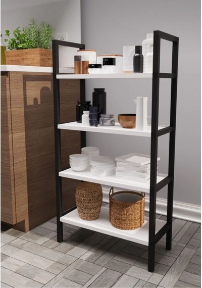 Dört Rafli Çok Amaçli Rafli Ünite Siyah Profil Beyaz Sunta 50x23x100 Cm Mtl016 Siyah-beyaz