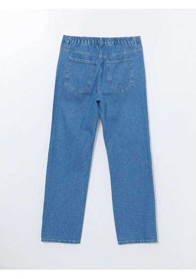 Lcw Comfort İndigo Beli Lastikli Straight Fit Taşlı Kadın Jean Pantolon