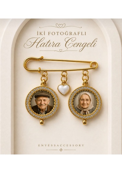 Kişiye Özel 2 Fotoğraflı Hatıra Çengeli - Anı Çengeli Gold