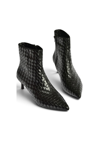 Fox Shoes Z676588909 Siyah Örgü Detaylı Kitten Topuklu Bilek Boy Kadın Bot