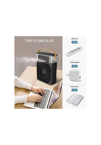 Ers- Taşınabilir Işıklı 5 Spreyli Vantilatör Buzlu Buharlı Vantilatör Mini Fan Nemlendirici