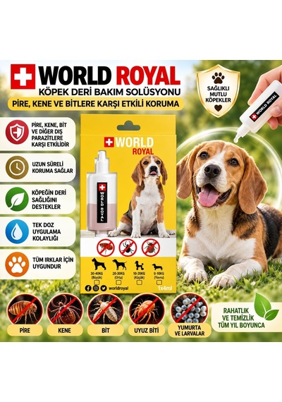 World Royal Köpek Derisi Bakım Solüsyonu, Tüm Köpek Cinsleri İçin, Kolay Uygulama