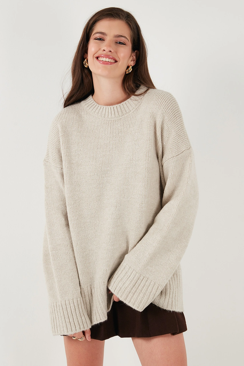 Lela Regular Fit Bisiklet Yaka Basic 2'Li Paket Triko Bayan Kazak 4616213S2 Haki-Taş