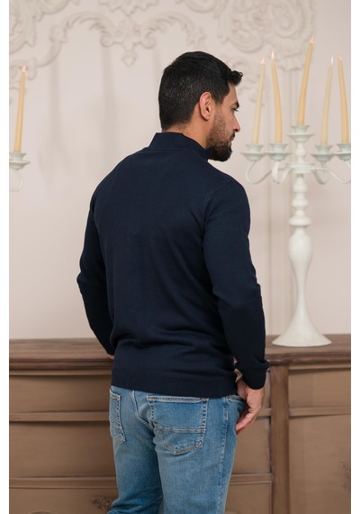 Woolen World Regular Fit Dik Yaka İnce Baharlık Triko Hırka Lacivert