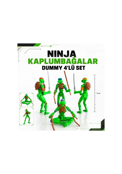 Ninja Kaplumbağalar Dummy 4'lü Set Hareketli Eklemli Figür Oyuncak 13 Cm