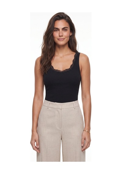 Onloox Kadın Siyah Siyah Pamuklu U Yaka Slim Fit Esnek Dantel Detaylı Kolsuz Günlük Kullanıma Uygun Atlet