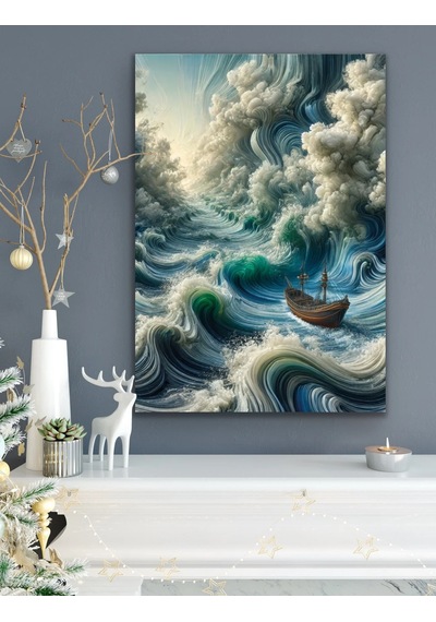 Okyanustaki Yalnız Gemi Kanvas Tablo 70x100cm Çok Renkli