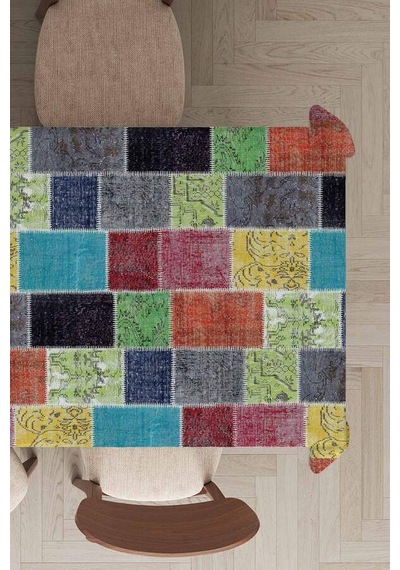 Çok Renkli Patchwork Dokuma Leke Tutmaz Masa Örtüsü Mso288n11