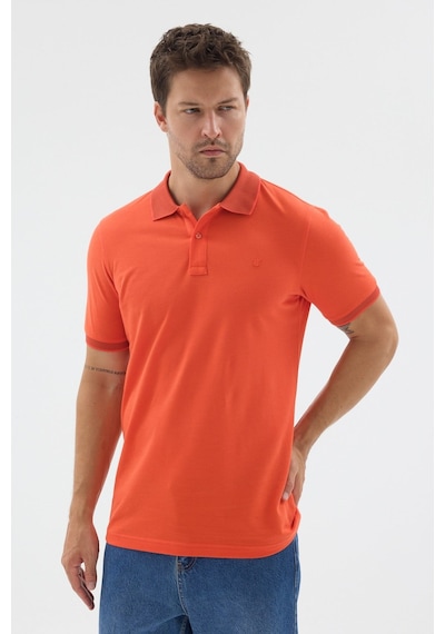 Turuncu Polo Yaka Pike Kısa Kol Slim Fit %100 Pamuk Tişört 1011260171 Koyu Turuncu