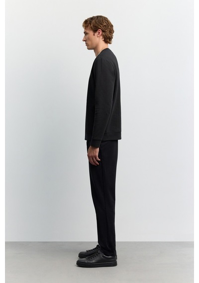 Avva Erkek Siyah Bisiklet Yaka Kolay Ütülenen Baskılı Pamuklu Regular Fit Sweatshirt A62y1297