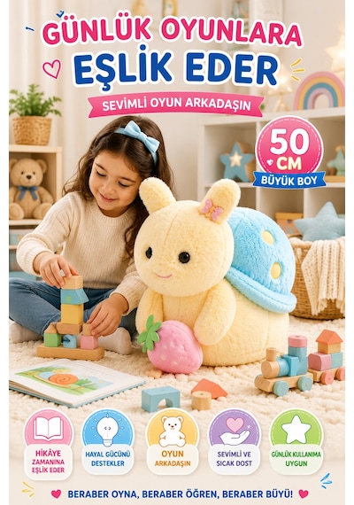 Salyangoz Figürlü Mavi Sırtlı Pelüş Oyuncak 50 Cm Büyük Boy Yumuşak Dokulu Dekoratif Pelüş