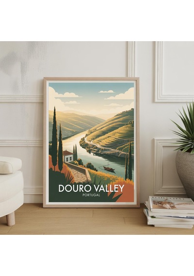 Douro Vadisi Portekiz Seyahat Posteri Vintage Manzara Duvar Sanatı Baskısı