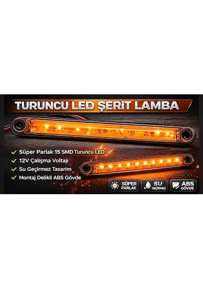 12 Led Parmak Lamba Sıyah Taban Turuncu
