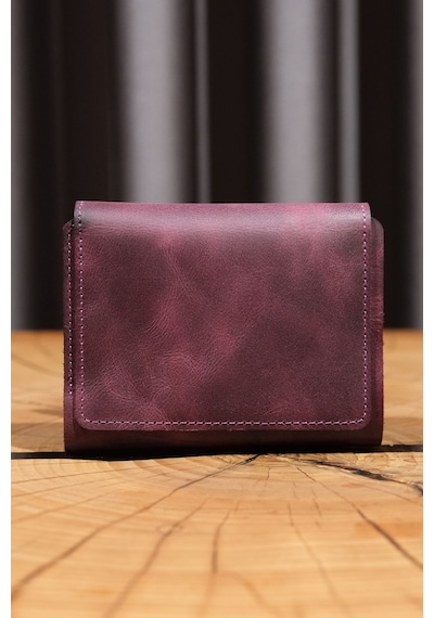 Lenax Leather Lena Hakiki Deri Kadın Cüzdan Nakit Para Gözlü, Bozuk Para Gözlü, 12 Kartlık Siyah - Mürdüm