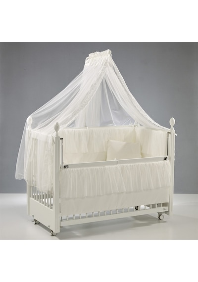 Meltem Kids Kral Sallanır Ahşap Anne Yanı Beşik 60x120 cm (beyaz-ekru) Ekru