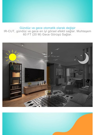 Kablosuz 3mp Full Hd Wi-fi Balık Gözü Lensli İç Ve Dış Mekân Güvenlik Kamerası Sd Kart Destekli