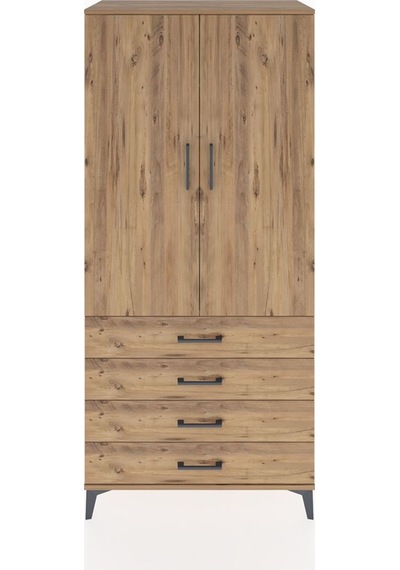 Hyperion Dolap 2 Raflı 4 Çekmeceli Tek Askılı 88x44x195 Çam-çam Atlas Çam