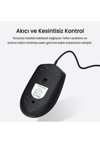 Veggieg G005 Optik 3 Tuşlu Sağ Ve Sol Elle Kullanıma Uygun Usb Kablolu Mouse Siyah Diğer