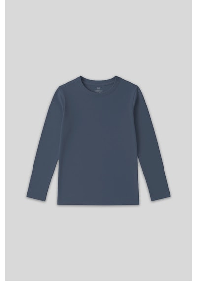 Koyu Mavi O Yaka Standart Fit Basic Uzun Kollu Unisex Çocuk T-shirt - 11329 Koyu Mavi