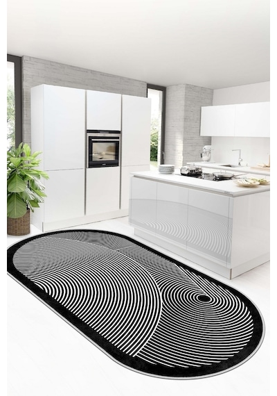 West Home Makinede Yıkanabilir Kaymaz Taban Leke Tutmaz Siyah Oval Mutfak Halısı Salon Halısı Ve Yolluk Wh 581 Black Oval