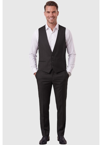 Rizzup Siyah Slim Fit Likralı 3 Lü Takım Elbise Ceket Yelek Pantolon Modern Şık Tasarım 2601798