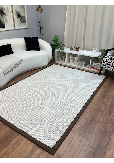 Kumaş Bordür Gri Bukle Antrasit Bordür Halı Salon Koridor Mutfak Çocuk Odası Halısı Kilim S267 Beyaz-kahve Kahve