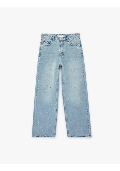 Koton Rahat Kalıp Düğmeli Cepli Taşlı Denim Pantolon - Baggy Jeans Açık İndigo 6sal40103md Açık İndigo Koton Rahat Kalıp Düğmeli Cepli Taşlı Denim Pantolon - Baggy Jeans Açık İndigo 6sal40103md Açık İndigo