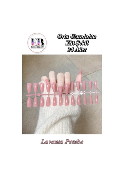 24 Adet Renkli Orta Uzun Küt Takma Tırnak 1134 Lavanta Pembe