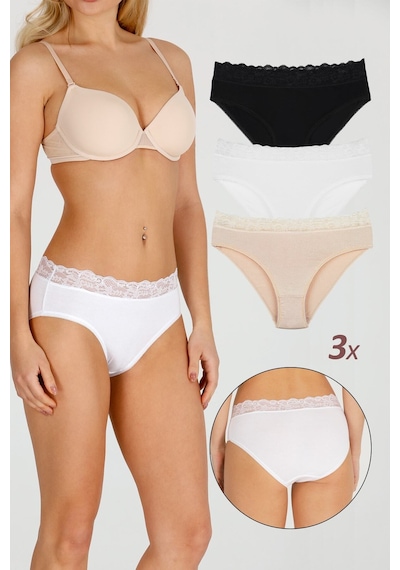 Sensu Kadın Bambu Kumaş Beli Dantelli Slip Külot 3'lü Paket Set Kts1095 Model4