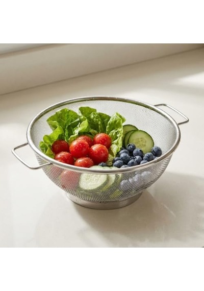 Ayrex Deconox Paslanmaz Çelik Çift Kulplu Sepet Süzgeç 22cm 10cm, Salata Süzgeci Meyve Süzgeci, Makarna Süzgeci, Diğer