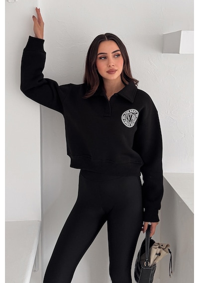 Noa & Noa Kadın Baskılı Oversize Sweatshirt Sporty Season 1992 Siyah